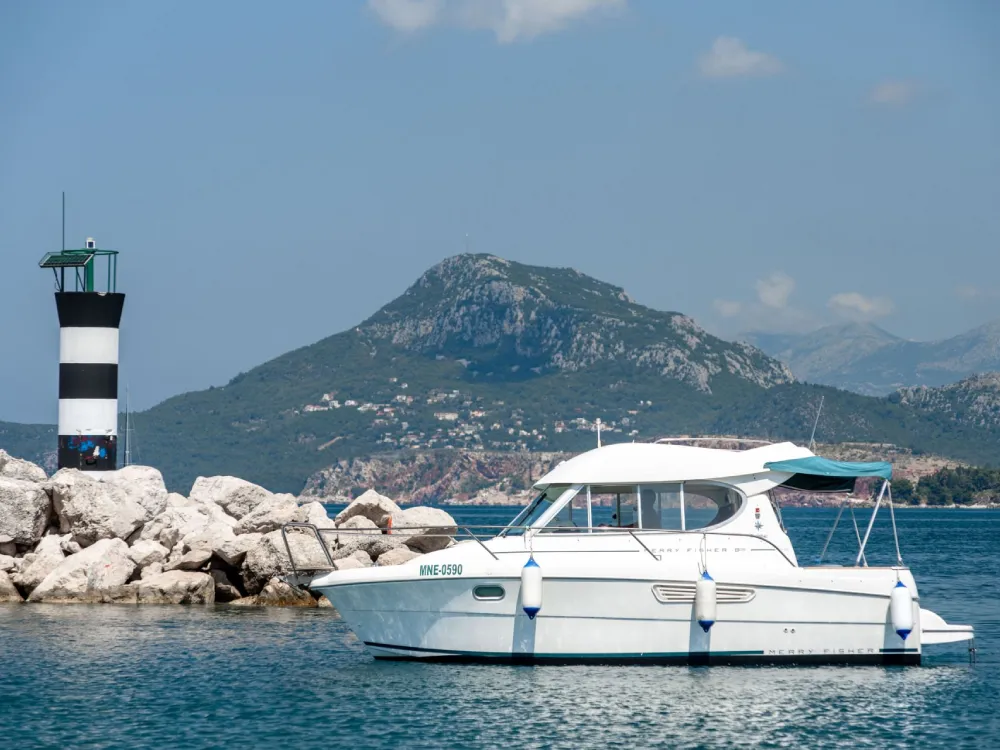Premium-Motorboot auf einem bayerischen Alpensee mit Bergpanorama